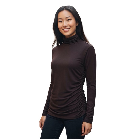 Soft Surroundings | Chocolate Ruched Turtleneck Top L - Picture 1 of 6